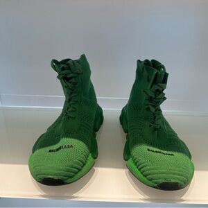 Balenciaga Green Textured Knit Sneakers
